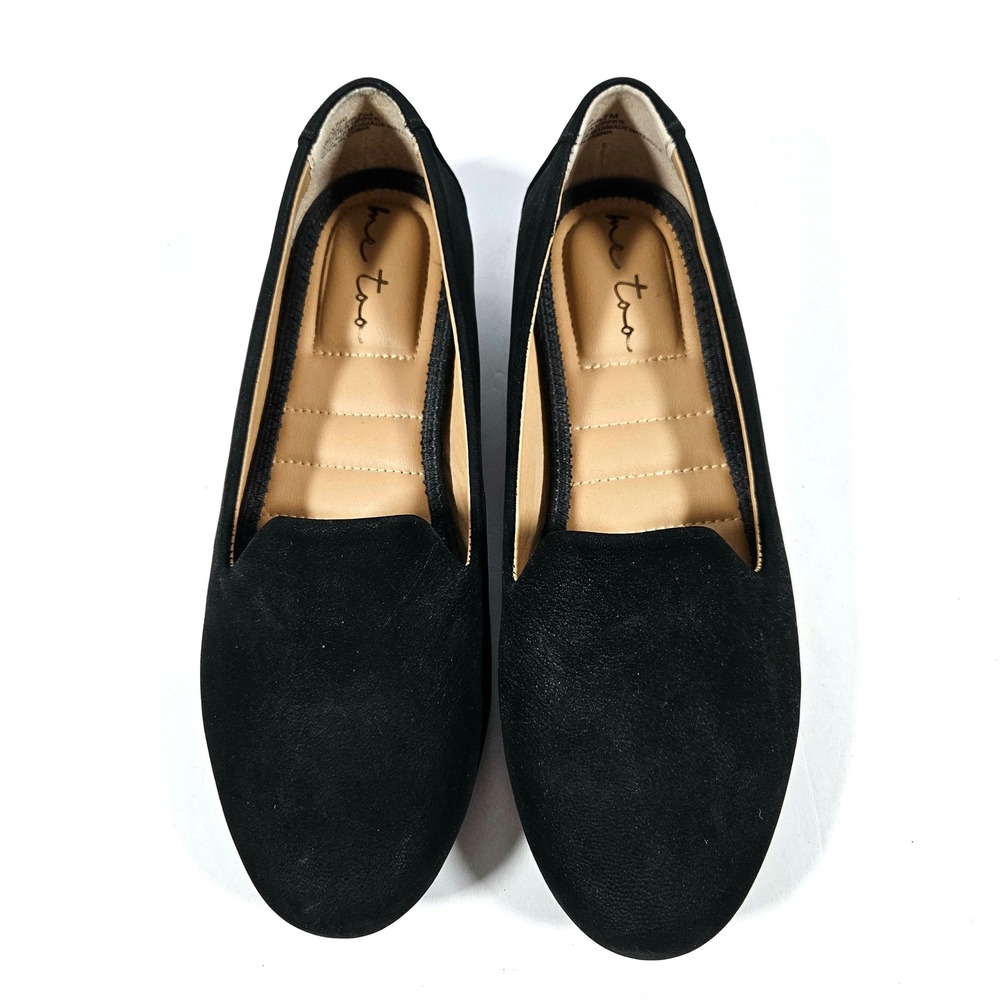 Me Too Black Suede Slip On Flats Womens 7M‎ Yalec-NR Almond Toe Loafers